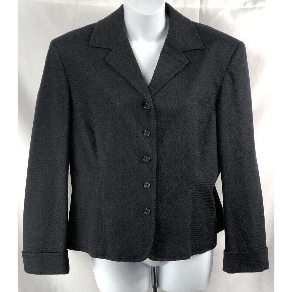 Jones NY blazer jacket 14 black button Up Cuff Sleeve Career Business Corp Core